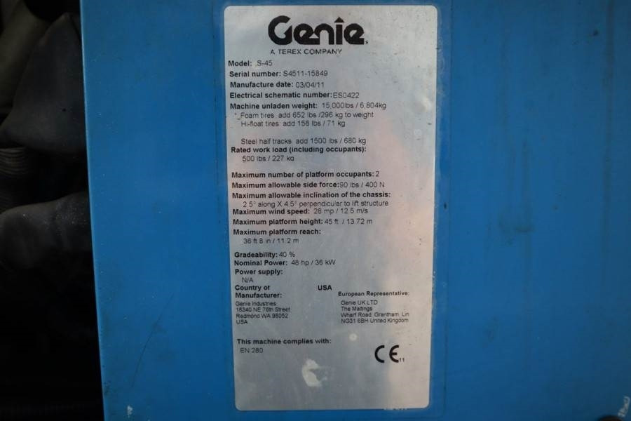 Teleskopska platforma Genie S45 Valid inspection, Diesel, 4x4 Drive, 15.72 m W: slika 6